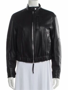 Vince Black Leather Bomber Jacket